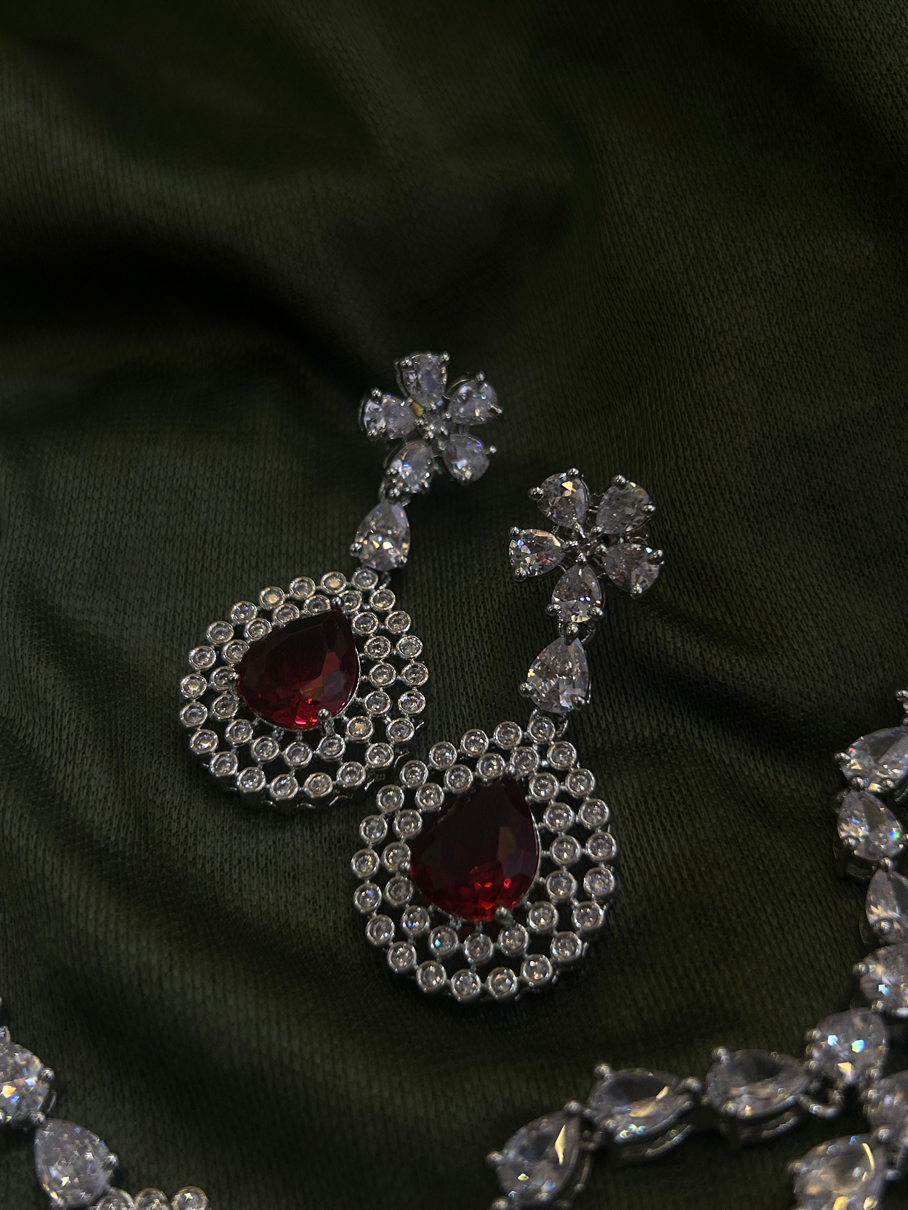 AD Red Wine Charm Partywear Neckset-Mivanaa